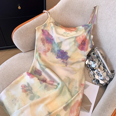 Ölgemälde Batik bedrucktes Hosenträgerkleid Sommer