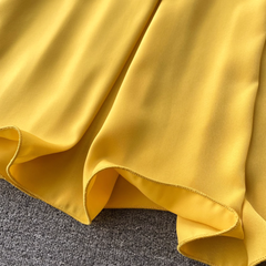 V-Ausschnitt Plissee Taille Hohlkleid Damen Sommerkleid