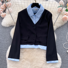 Damen Fake Zweiteiler Hemdjacke Vielseitiger Rock Zweiteiler SetZweiteiliges Kleid