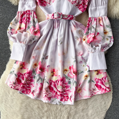 Langärmliges Stehkragen-Laternen-Langarm-Print-Rock Damen-Pulloverkleid