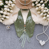 Camisola de verano con cuello halter y diseño de cordones de PU para mujer
