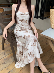 Damen Sommer Trägerkleid mit Schmetterlings-Print