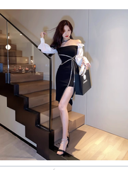 Schulterfreies schwarzes kurzes Kleid