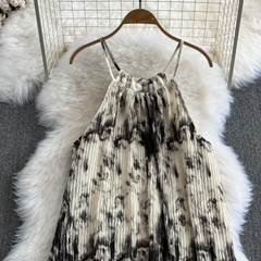 Sommerliches Neckholder-Off-Shoulder-Kleid im Retro-Design, lockeres, ärmelloses A-Linien-Kleid mit verschmierten Hosenträgern