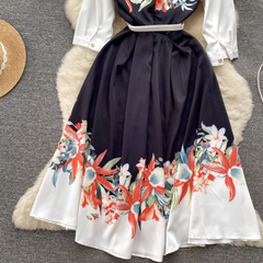 Bedrucktes Sommerkleid für Damen mit Fünfviertelärmeln