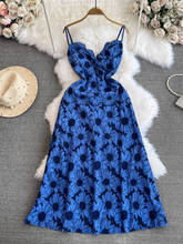 V-Ausschnitt mittellanges A-Linien-Kleid mit Print am Meer Urlaub Strandkleid Sommer