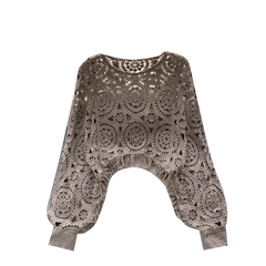 Camisa de punto calado estilo retro para mujer