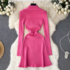 Solid color knitted dress Women's autumn and winter half turtleneck tight dress