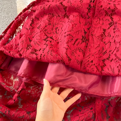 V-neck ruffle sleeve lace maxi dress