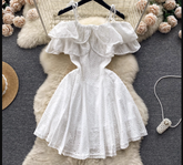 Schulterfreies Rüschenkleid für Damen im Sommer