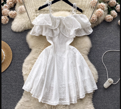 Schulterfreies Rüschenkleid für Damen im Sommer