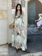 Vestido largo acampanado con efecto tie dye