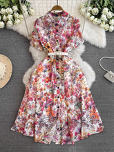 Elegantes Retro-Kleid Kurzärmliges bedrucktes A-Linien-Midikleid für Damen