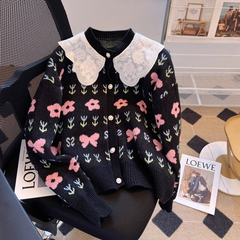 Women's fall and winter knitted cardigan with doll collar sweater