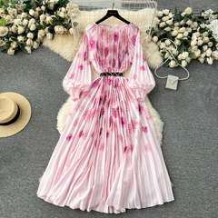 New Women's dress printed pleated holiday long dress