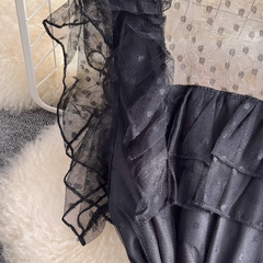 Kurzärmliges Rundhals-A-Linien-Netzkleid