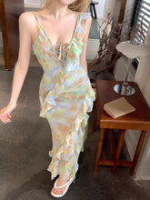 Damen Sommer Chiffon Riemchenkleid mit V-Ausschnitt und Strapsen