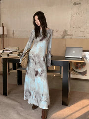 Vestido largo acampanado con efecto tie dye