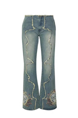 Pantalones de pierna recta viejos con bordado con flecos retro adelgazantes únicos y sexys para niñas de 2024