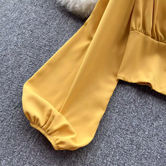 Lantern sleeve slim waist slimming long sleeves blouses