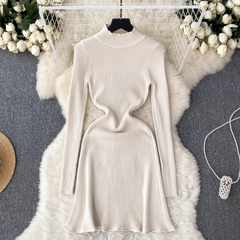 Solid color knitted dress Women's autumn and winter half turtleneck tight dress