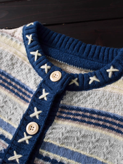 Strickjacke mit Rundhalsausschnitt und Farbblock-Design, Pulloverjacke