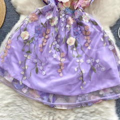 Besticktes dreidimensionales Blumennetzkleid für Damen