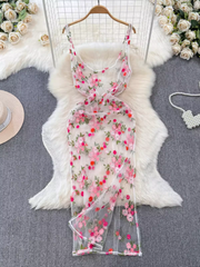 Women's summer embroidered mesh dress