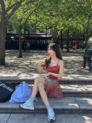 Rot floral unregelmäßige mesh slip kleid weibliche sommer