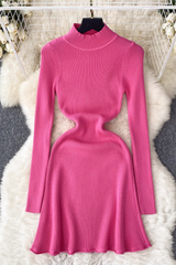 Solid color knitted dress Women's autumn and winter half turtleneck tight dress