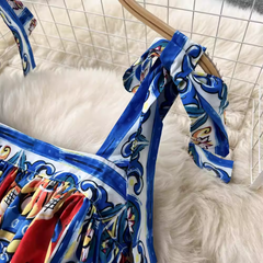 Bedrucktes Unterkleid mit quadratischem Ausschnitt, Sommerkleid