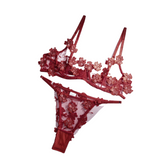 2-teiliges Dessous-Set aus floraler Spitze | Durchsichtiges Unterwäscheset mit Blumenmuster