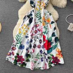 Bedrucktes Sommerkleid für Damen mit eckigem Ausschnitt