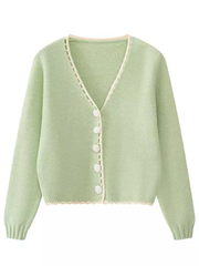 V-neck long-sleeved knitted cardigan jacket