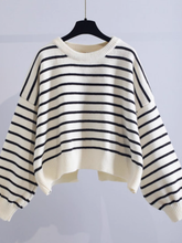 Women's spring and autumn striped sweater loose lazy style knitted sweater