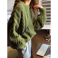 Women's dark green twist sweater autumn and winter