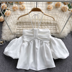 Neckholder-Top mit kurzen Ärmeln und Bubble-Muster