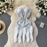 Trägerloses Kleid mit Patchwork-Pailletten und Fransen