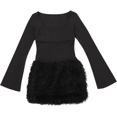 Damen Plüschrock Langarmkleid