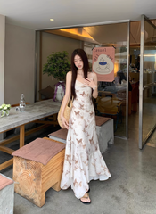 Damen Sommer Trägerkleid mit Schmetterlings-Print