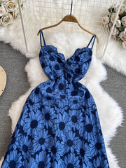 V-Ausschnitt mittellanges A-Linien-Kleid mit Print am Meer Urlaub Strandkleid Sommer