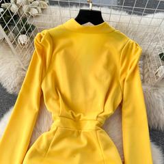 Plisseekleid mit tiefem V-Ausschnitt und langen Ärmeln