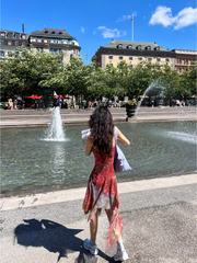 Rot floral unregelmäßige mesh slip kleid weibliche sommer