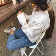 Women's loose twist sweater knitted sweater