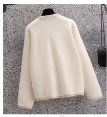 Women's White Sweater Fleece Knitted Jacket
