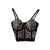 Farbenfrohes Performance-Kostüm mit Rautenmuster und gepolstertem Oberteil