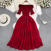 Schulterfreies A-Linien-Kleid, Urlaubskleid am Meer