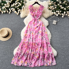 Bedrucktes Kleid mit V-Ausschnitt für Damen