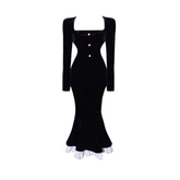 Retro Meerjungfrau Kleid Damen Herbst schwarz Retro Samt Kleid