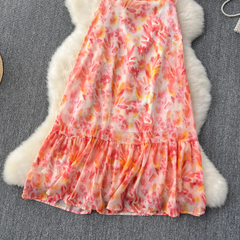 Vestido de fiesta de gasa con estampado floral, sin espalda y hueco